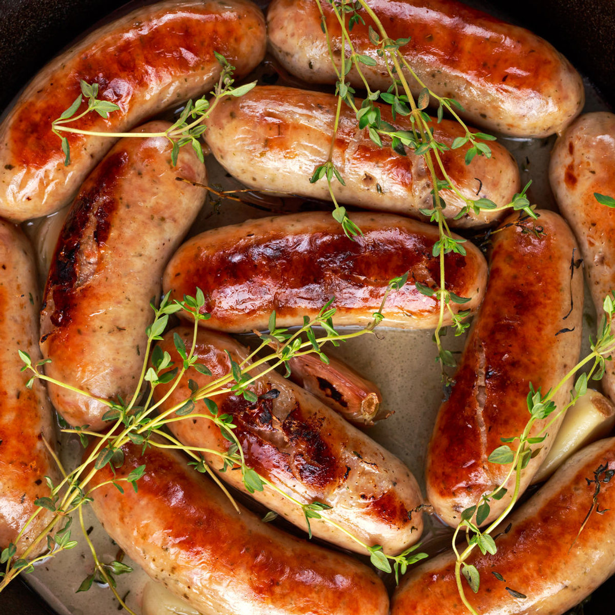 Grilled Crombies sausages with fresh thyme