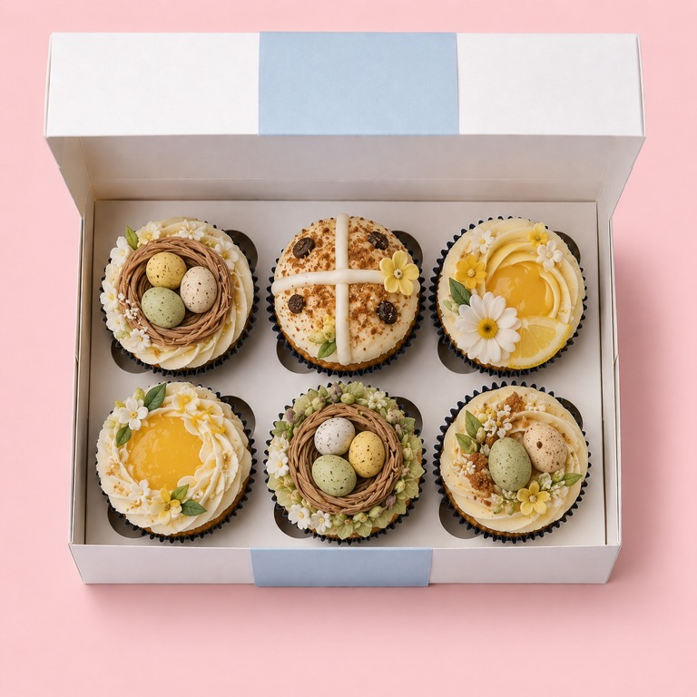 Box of six Mimi's vanilla cupcakes with sprinkles