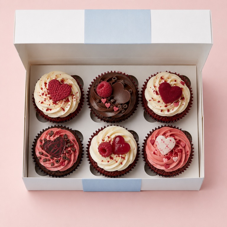 Box of six Mimi's red velvet cupcakes